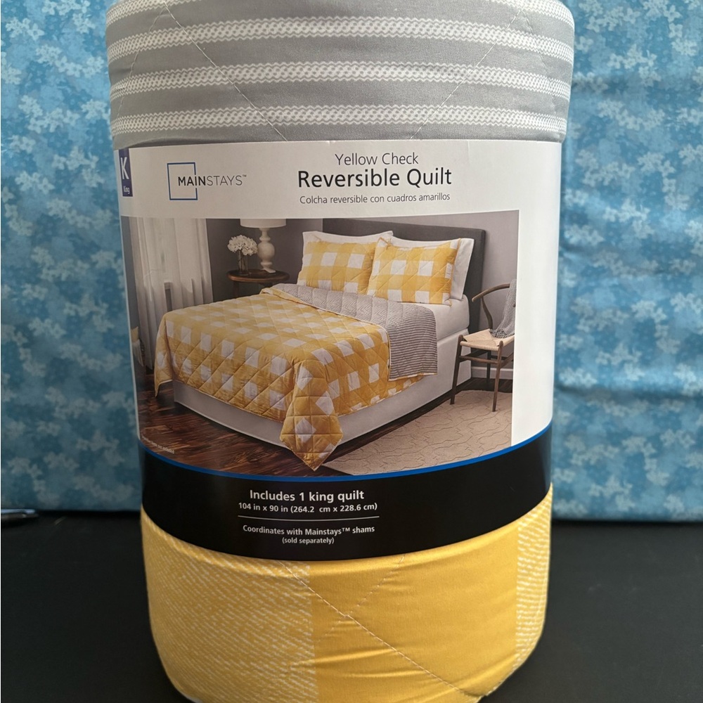 Mainstays Yellow and Gray Reversible Quilt Bedding